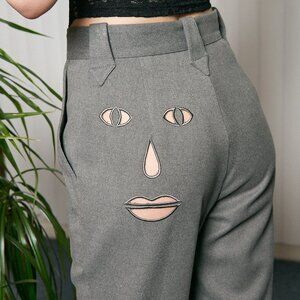 Fashion Brand Gray Face Embroidered Trousers